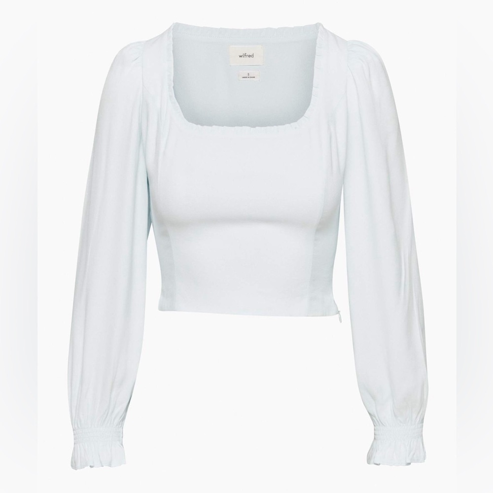 Aritzia Wilfred Breathless Blouse - Pastel Blue Long Sleeve Square Neck Top